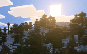 Enhanced visuals in Minecraft Bedrock Edition showing beautiful lighting and shadows