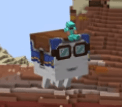 A Happy Ghast with goggles floating in the Overworld